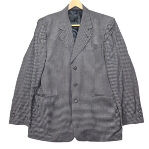 Europa Collection VTG Super 100s Wool Plaid Blazer Sport Coat Grey Sz 44L